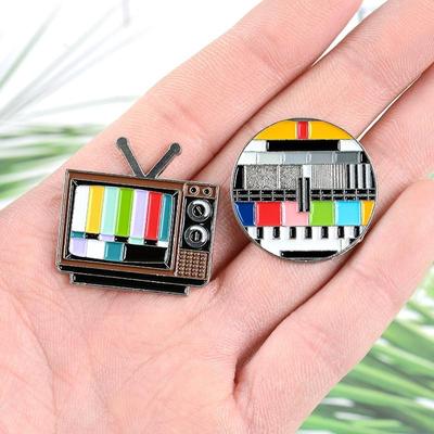 2ks miexd Smaltovaný odznak Bez signálu Brože s obrazovkou staré televize na klopu košile, tašku, kreativní odznak, vtipný šperk, dárek pro děti, přátele