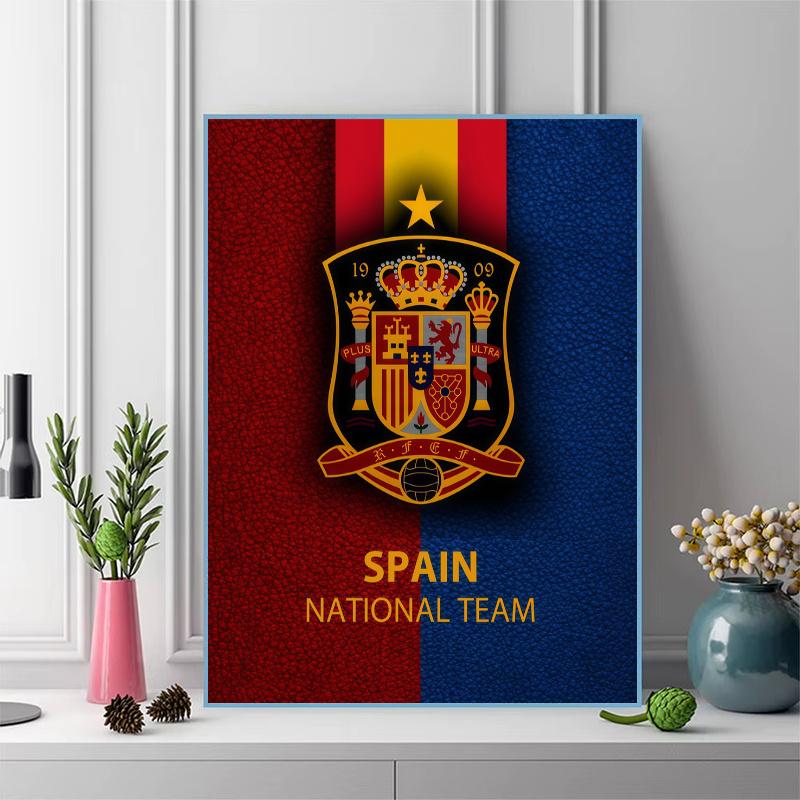 Spain national football logo Pattern 3pcs 100% Round Full Drill 5D DIY Diamond Painting Embroidery Cross Stitch Rhinestone Décor
