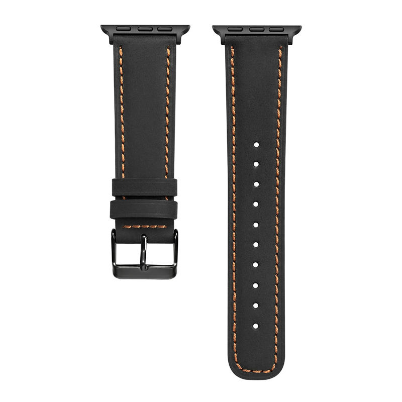 

Crackle Texture Genuine Leather Watch Strap for Apple Watch Series 10 46mm/Ultra 2 Ultra 49mm/9 8 7 45mm/SE (2023) SE (2022) SE 6 5 4 44mm/3 2 1 42mm Black