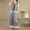 ZANZEA Women Sleeveless Vest Tops and Pants Summer Two Piece Suit Sets