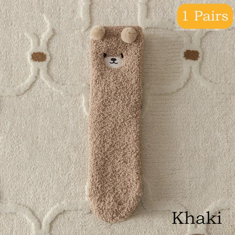 Coral Velvet Women's Winter Thickened Plush Warm Comfortable Sleeping Sock Cute Cartoon Lovely Floor Socks Nice Plus Stockings