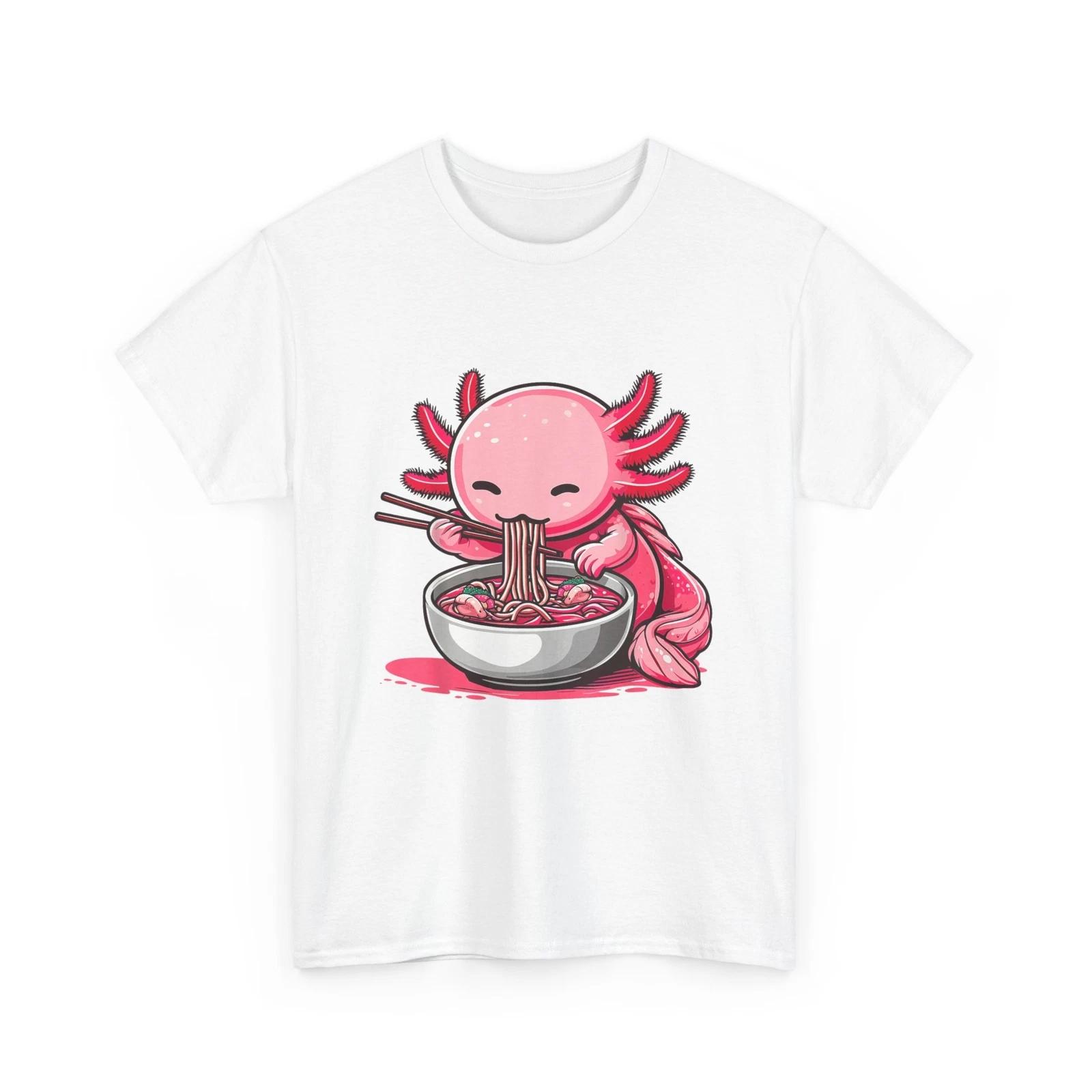Anime Kawaii Axolotl Eating Ramen T shirt, Axolotl Noodles Lovers T shirt 4XL