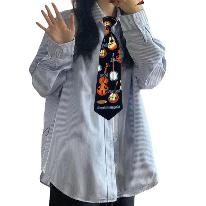 Stylish Men's Necktie Features Guitar And Drum Design For Music Enthusiasts And Casual Business Wear