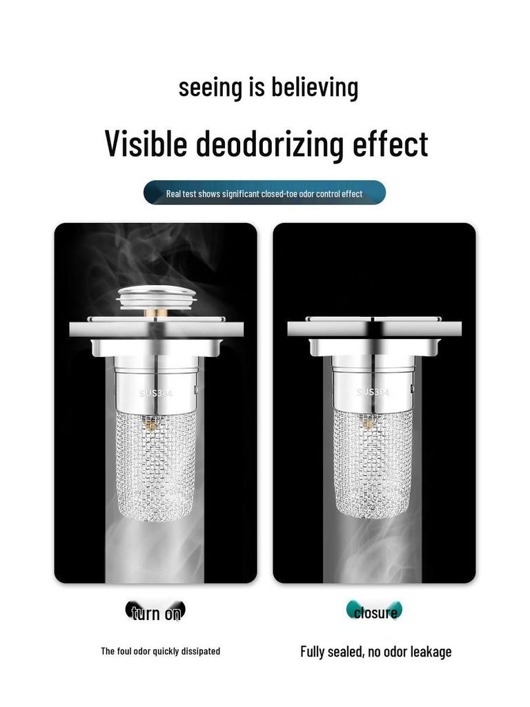 Stainless Steel Pop-up Sink Stopper & Anti-odor Drain Filter