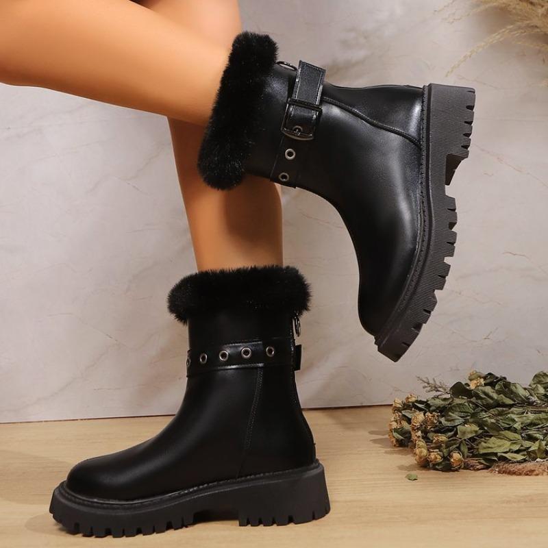 

Large size velvet thickened snow boots for women s autumn and winter new wind belt buckle warm Martin boots for women 42
