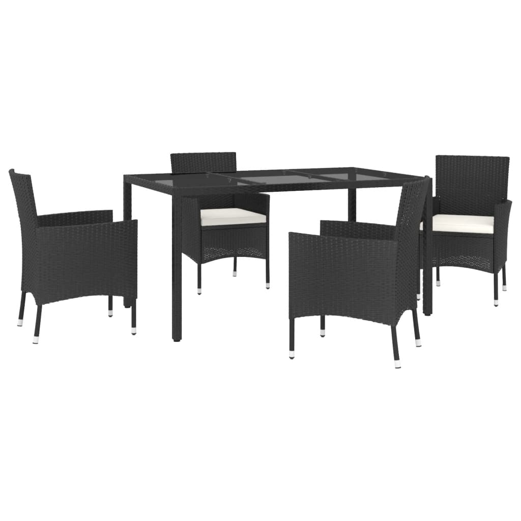 5 Piece Outdoor Dining Set with Cushions Black Poly Rattan