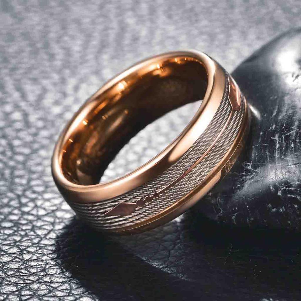 Fashion 8mm Arrow Pattern Stainless Steel Rings For Men Rose Gold Color Brushed Men Rings Wedding Band Jewelry