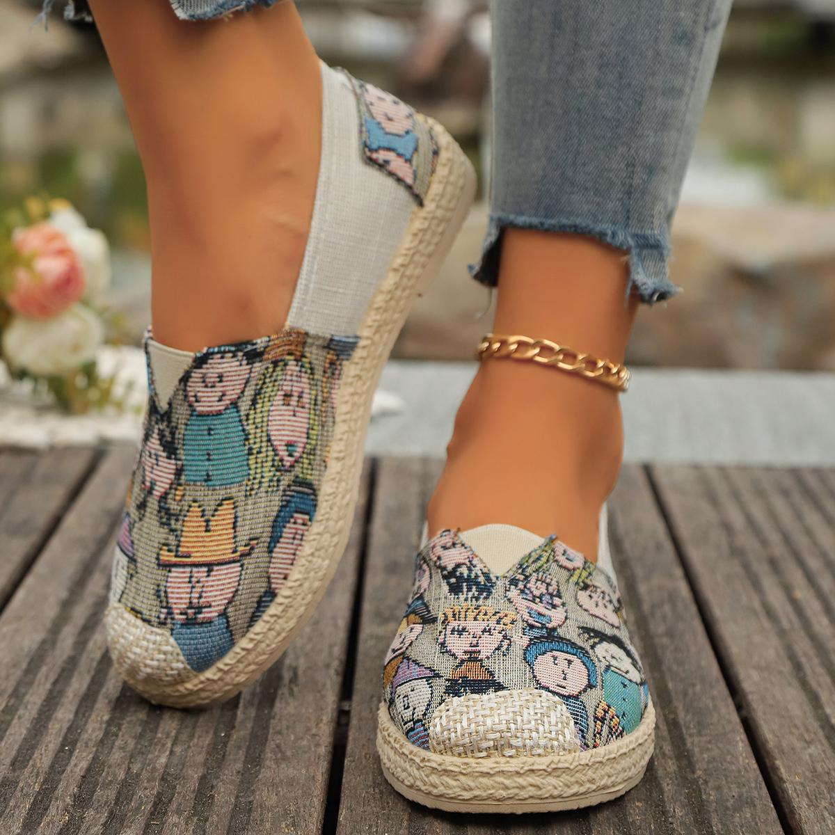 мода Новые модные туфли на плоской подошве с круглым носком 2024 года легкие дышащие мокасины из мультяшной ткани повседневная и удобная женская обувь 36 синий 2634₽