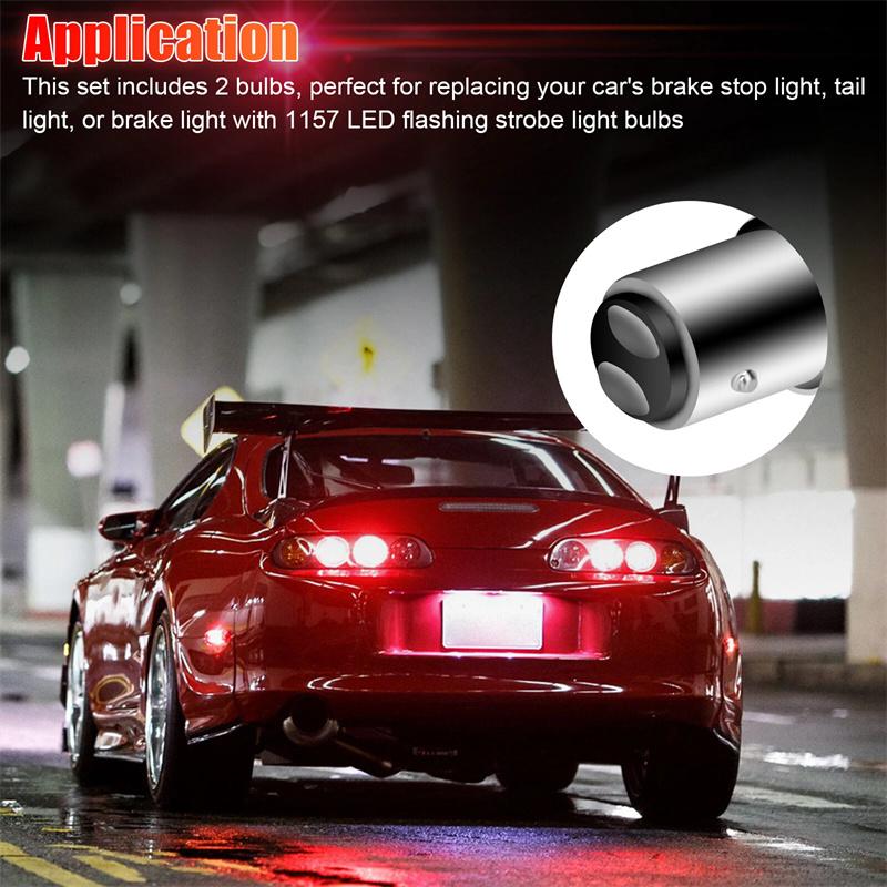 2Pcs 1157 66Led Red Strobe Flashing Blinking 2835 Smd Brake Stop Tail Parking Light Bulbs
