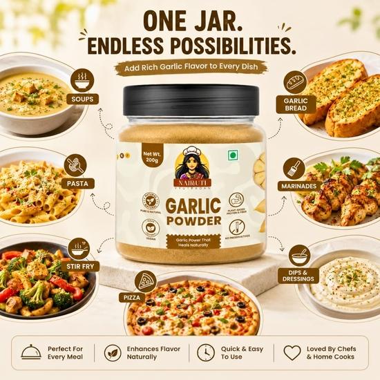 Nairuti Vyutpadan Garlic Powder 200 Gm | Pure Dehydrated Lasan Powder | Ideal for Seasoning Instant Mixes Cooking & Marinades | Authentic Garlic Taste