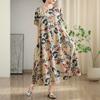 Summer Cotton and Linen Printed Round Neck Short Sleeved Dress for Women