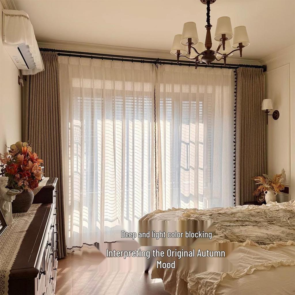 Retro Style Blackout Jacquard Cotton Linen Curtain for Living Room/Bedroom