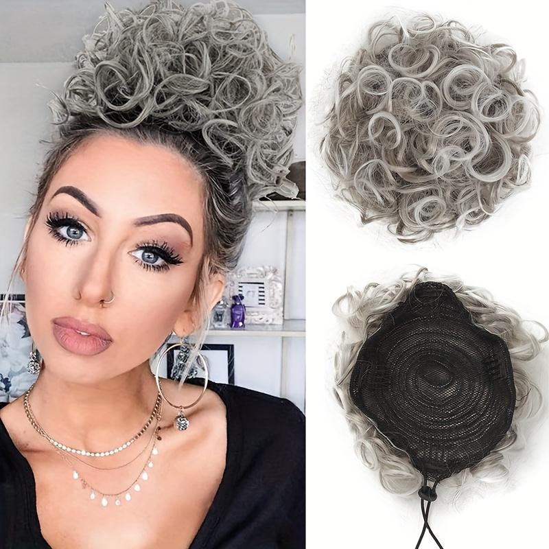 Messy Bun Hair Pieces Elastic Drawstring Fake Hairpieces Short Kinky Curly Scrunchies Ponytail Synthetic Hair Extensions for Women Daily Party Use