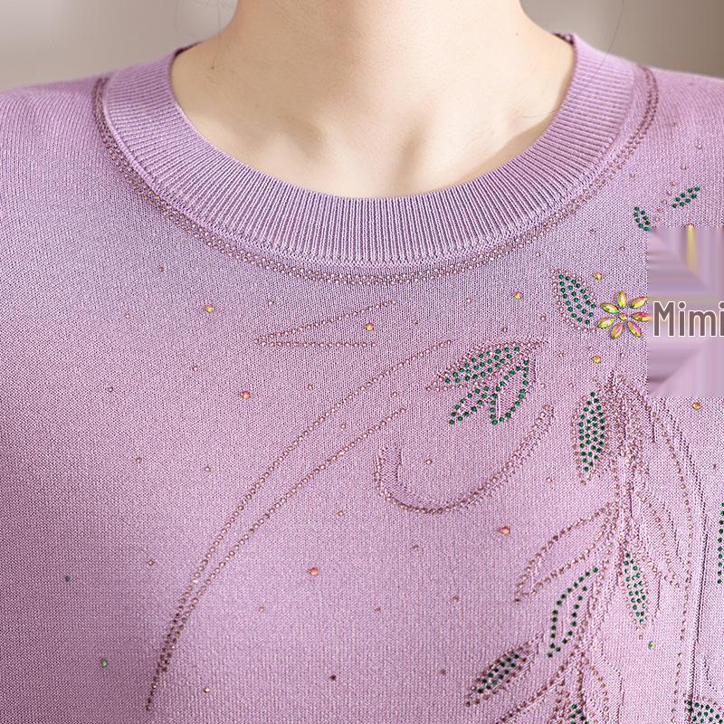 Chic Spring Gauze Sleeve Top for Middle-Aged Women - Stylish 7-Sleeve T-Shirt