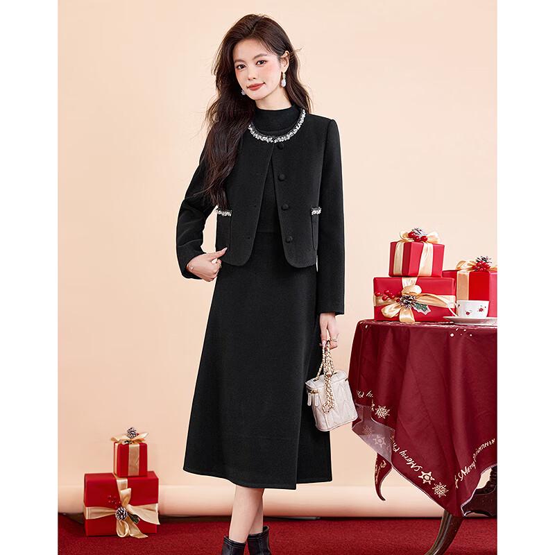 Elegantes Tweed-Jacken- und Rock-Set für Damen