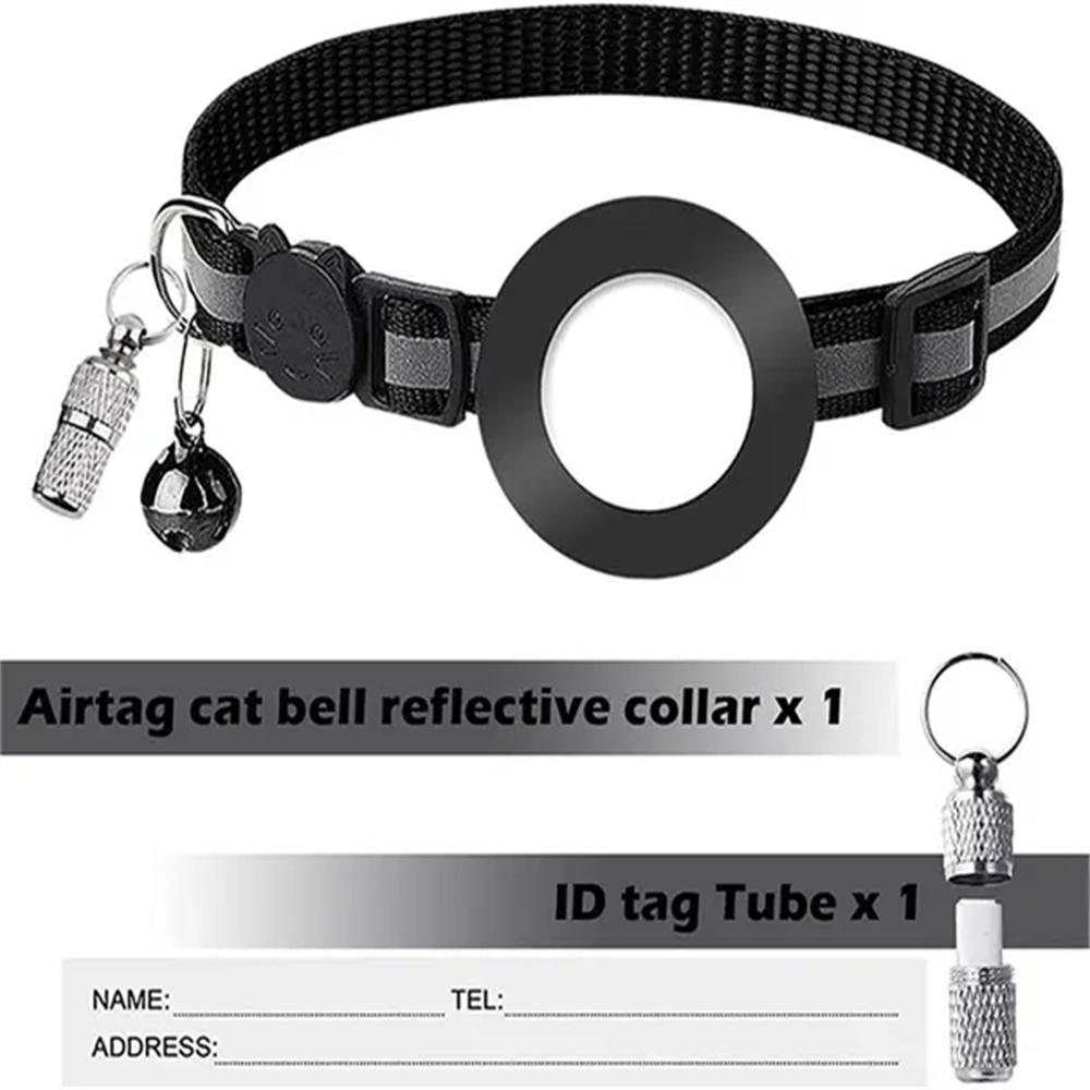 For AirTag Tracker Reflective Pet Collar Silicone Protective Case with ID Address Tag
