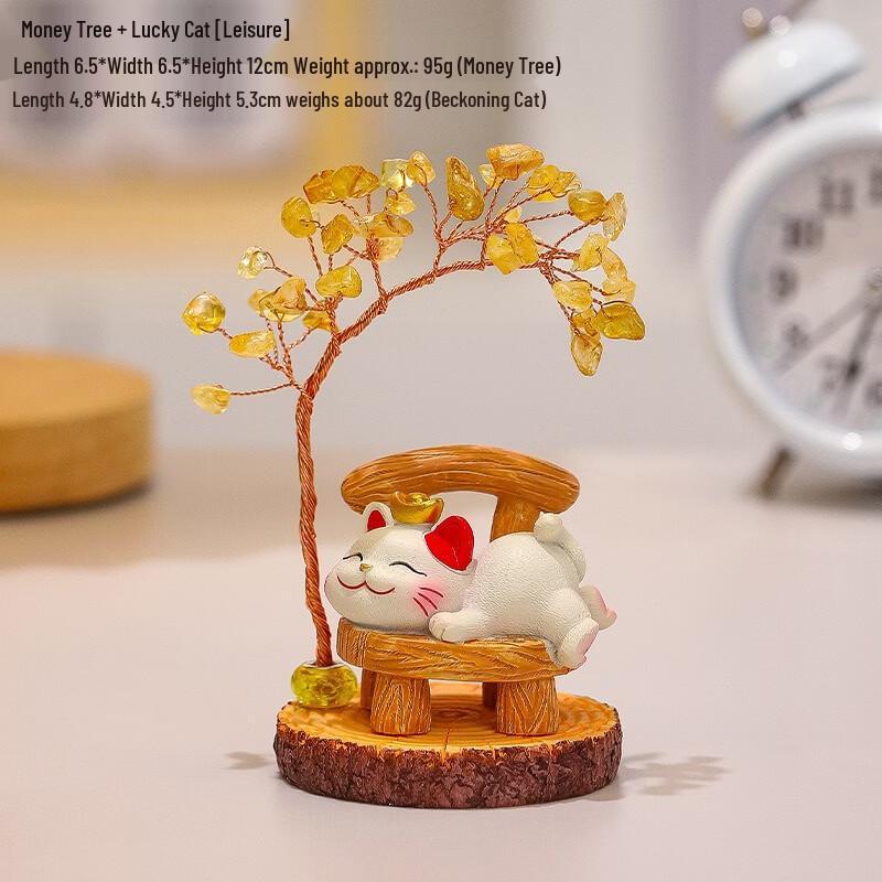 Fumaide Lucky Cat Crystal Fortune Tree Ornament