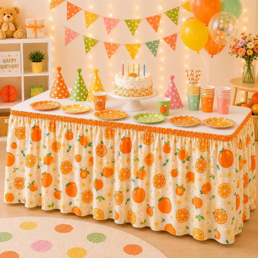 Pastoral Floral Fruit Print Table Skirt Dustproof Party Decoration for Birthday Home Cabinet Cover 140cm 180cm 210cm 275cm