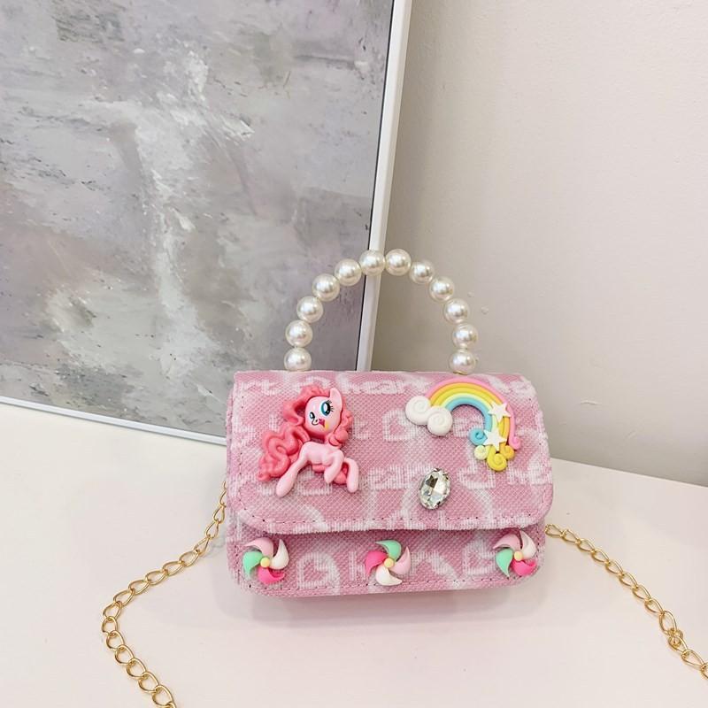 Trendy Pony Rainbow Cartoon Wallet Stylish Lightweight Crossbody Bag For Preschool Girls