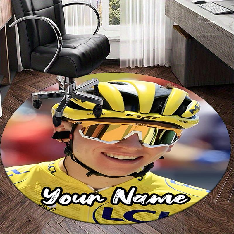 Custom Name Tadej Pogacar Printed Round Rug Carpet Chair Rug Area Rug Entryway Doormats,for Office Chair Living Room Bedroom Kitchen Room.