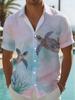 Men's Watercolor Sea Turtle Short-Sleeve Shirt, Hawaiian Style, All-Over Ocean Coral and Sea Turtle Print, Loose Fit Top, Suitable for Beach,