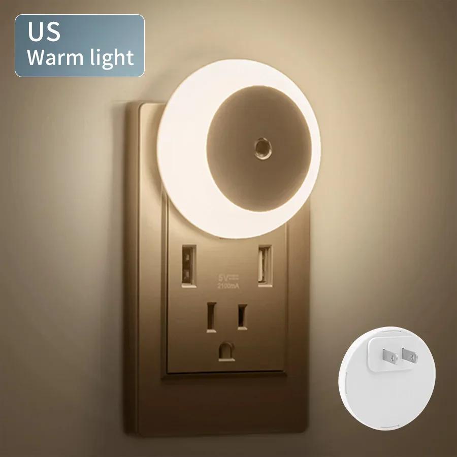 LED Night Light Smart Night Sensor Round Plug In Wall Night Lamp Home Bathroom Kitchen Hallway Staireway Bedroom Nightlight