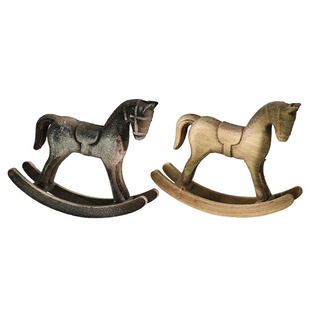 Rocking Horse Wooden Sculpture Ornament Figurine for Shelf Living Room Gift Bedroom