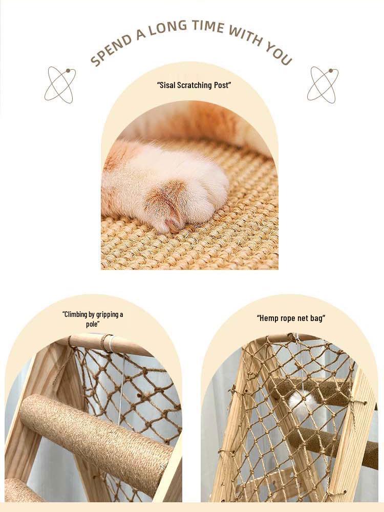 Massivholz-Katzenbaum: Mehrstufige Kletterleiter, Plattform & Bett zum Spielen und Schlafen