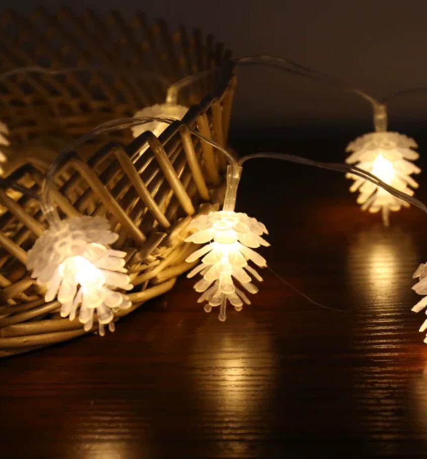 LED Pine Cone & Lotus String Lights - Battery-Powered Decorative Lights for Halloween and Atmosphere Enhancement