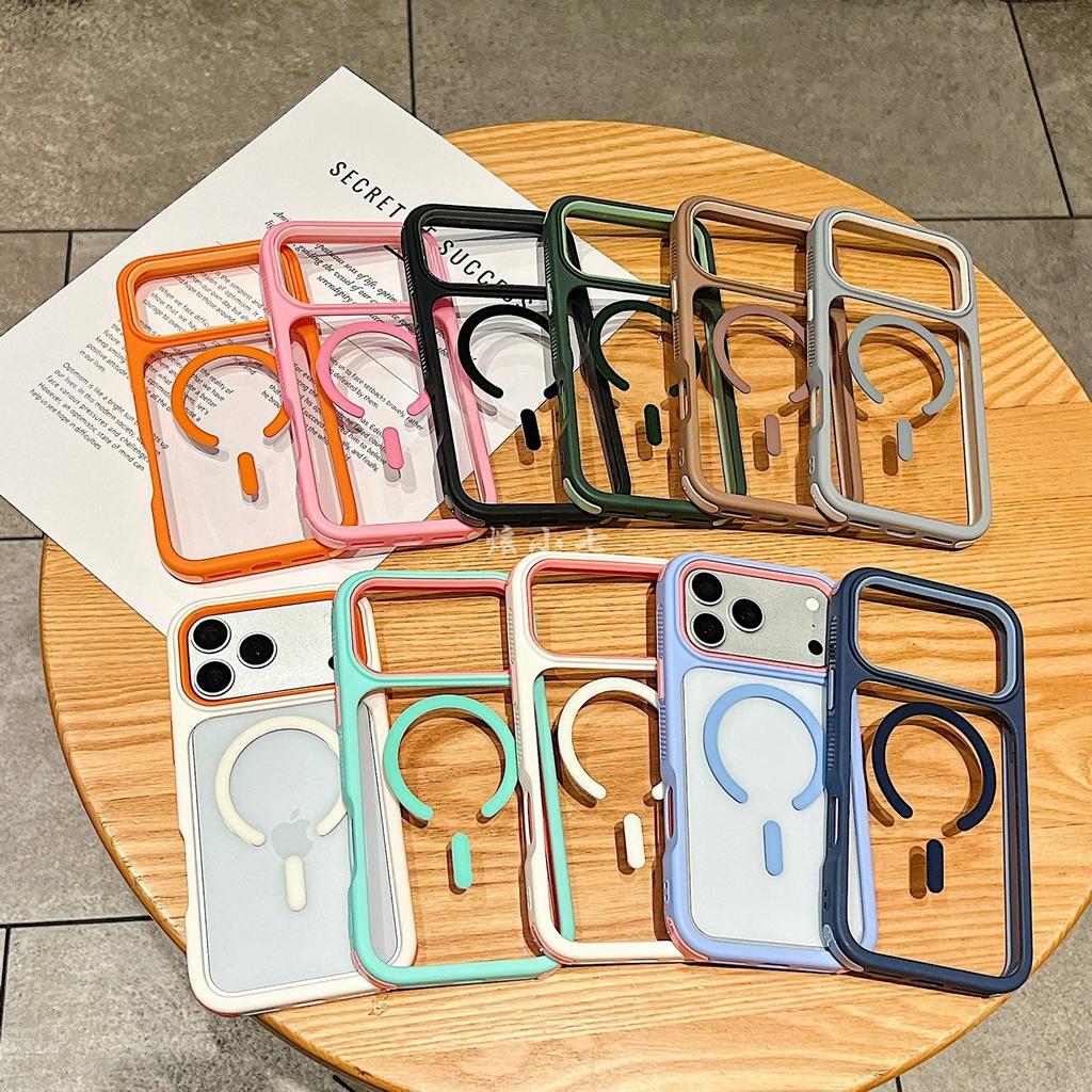 Applicable to iPhone17promax mobile phone case transparent contrasting color magnetic suction three-in-one anti-skid Apple 16 protective case 15