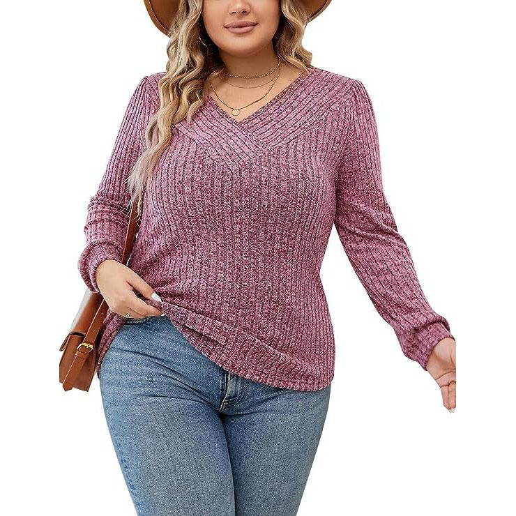 Maglione Donna A Maniche Lunghe In Maglia Costina, Scollo A V, Leggero, Elasticizzato, Autunno Inverno