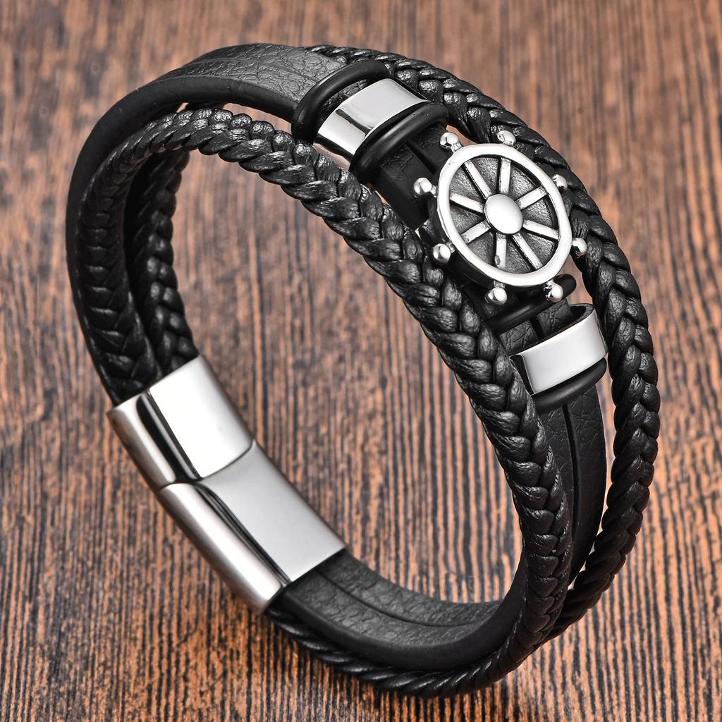 Simple Leather Bracelet for Men, Men's Cowhide Bracelet Magnet Bracelet