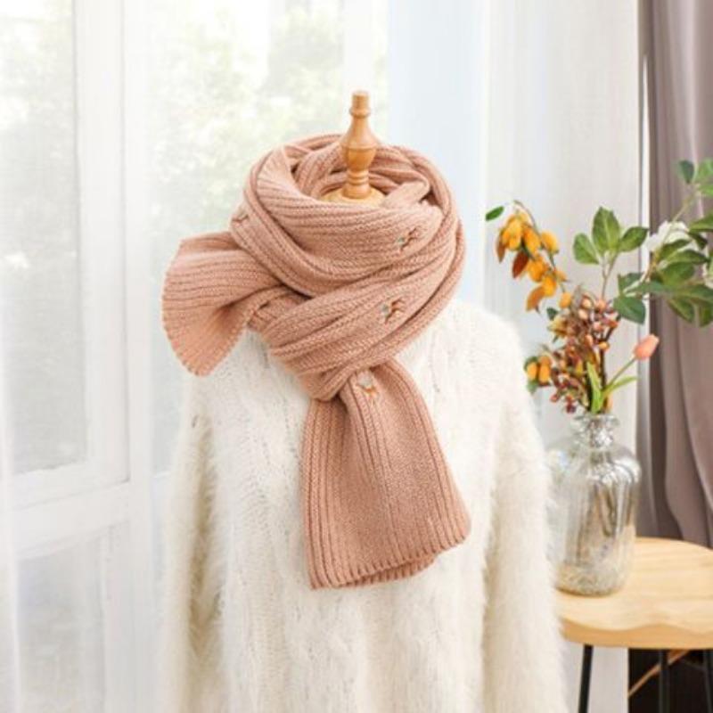 Cute Korean Style Knit Scarf for Women Winter Student Versatile Warm Long Shawl Autumn Winter
