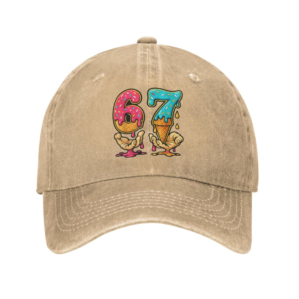 67 Ice Cream Drip Meme Six Seven Gen Alpha Slang Sun Baseball Cap Men Women Design Hip Hop Hats Summer Outdoor Gym Snapback Cap