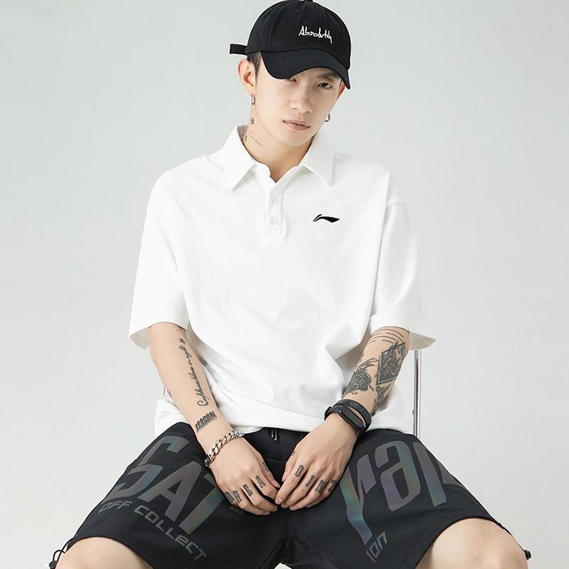 Li-Ning Plain Logo Sports Casual Polo Shirt Men Tops White YPLT025-2