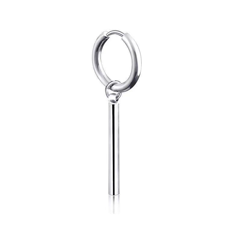 Minimalist Fake Earrings Square Bar Hanging Hoop Earring Pendant Ear Clip Stainless Steel Earring Men Jewelry