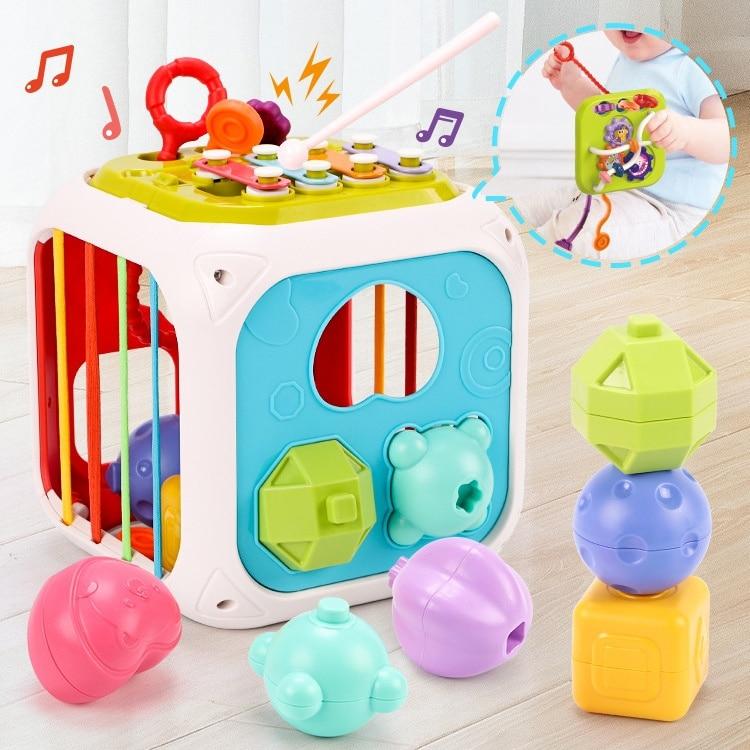 7-in-1 Interactive Activity Cube , Montessori Sensory & Educational Toy for 1 2 3 Year Old Boys Girls, Multicolor