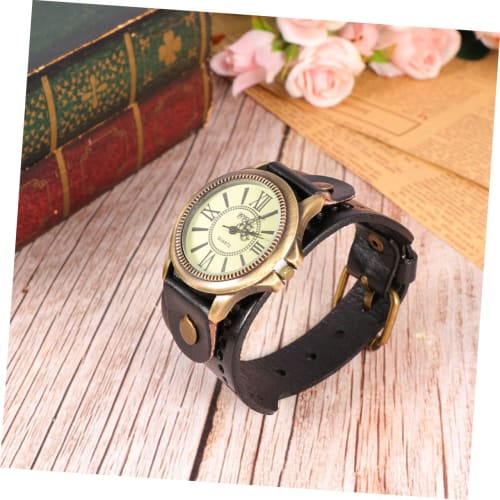 LALADEFIEE 1-Piece Men's Watch with Bangle Bracelet, Retro Men's Minimalist Watch, Minimalist Women's Bracelet Watch, Vintage Leather Band, Black