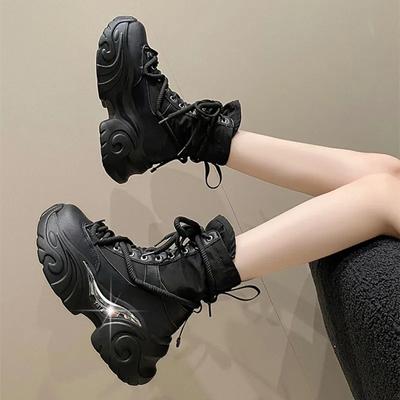 Botas plataforma grossas femininas, sapatos punk góticos de fundo grosso, leves, respiráveis, com cadarço, botas de motocicleta, botas femininas