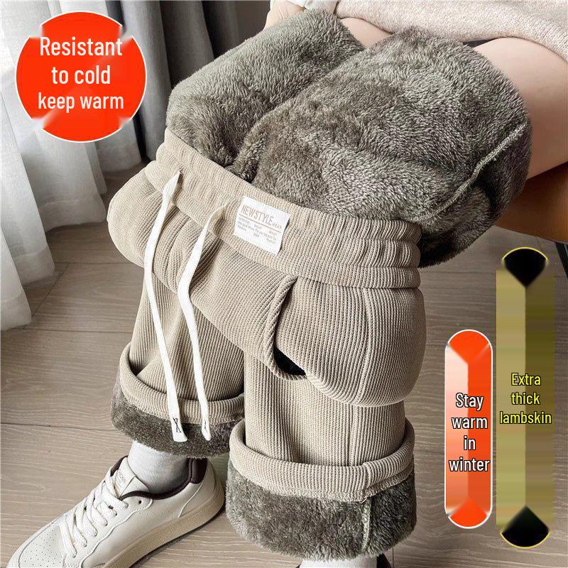 

Women s Lambswool Wide-Leg Corduroy Pants - Thickened, Warm, Autumn/Winter Chenille with Plus Velvet 2XL