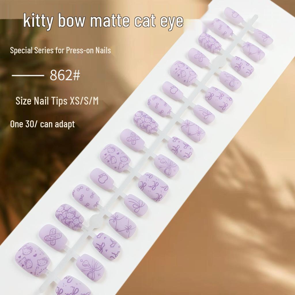 

Бархатный маникюр Милые фиолетовые накладные ногти «Кошачий глаз КТ»