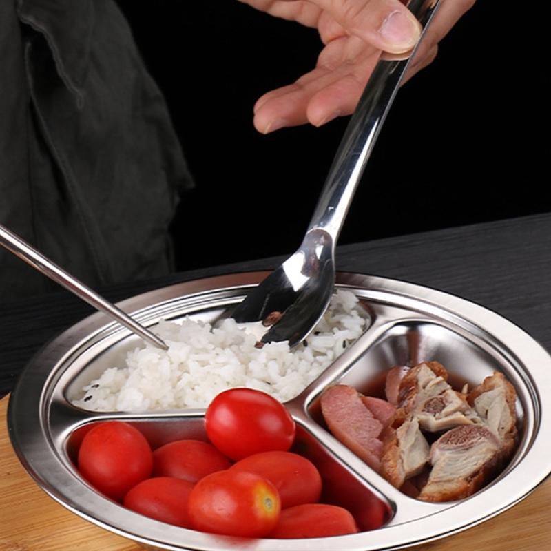 3 Compartment Stainless Steel Round Plate For Food Separation Space Saving Serving Dish Kitchen Dining Accessories