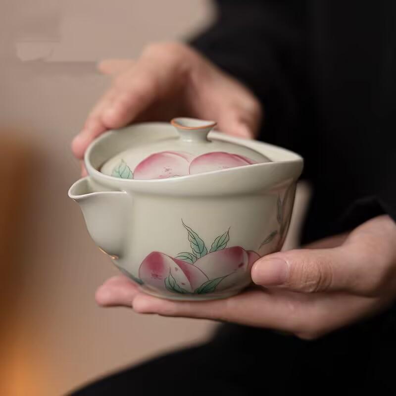 Ru Kiln Hand-Held Pot Cover Bowl Teacup Chinese Style Lily Ceramic Is Not Hot, Single High-End Tea Bowl Tea Set