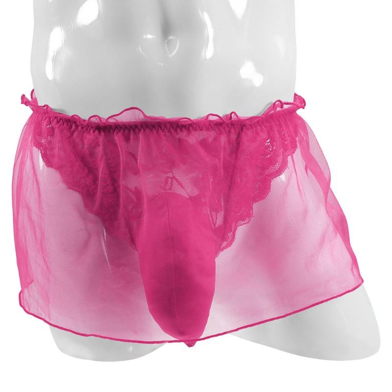 Men'S Sissy Translucent Mini Skirt Flowy Skirts Ruffle A-Line Tulle Micro Skirts Sexy Crossdressing Lingerie Gay Jockstrap Thong