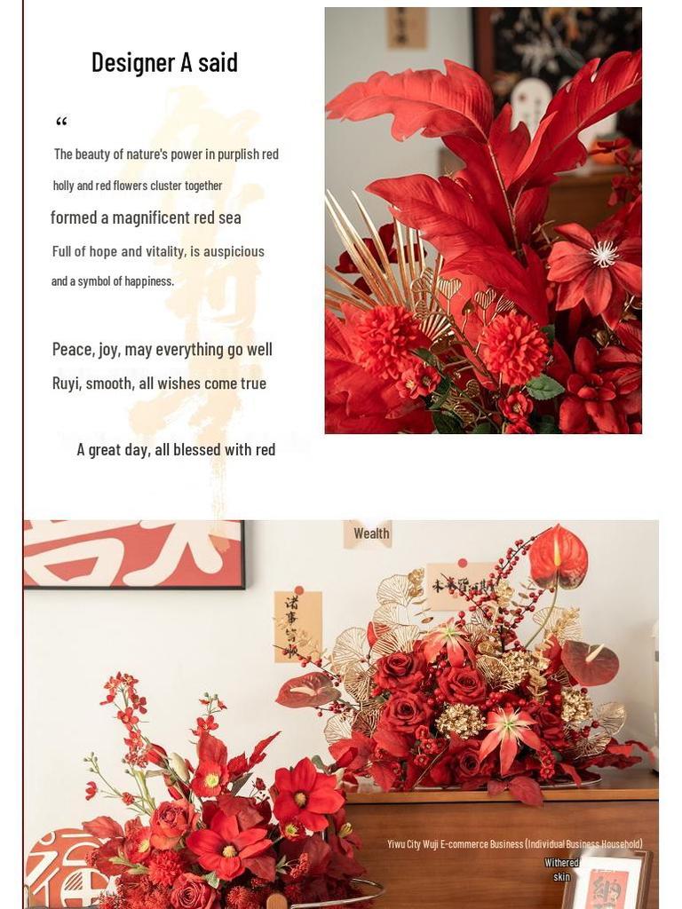 Red Wedding Banquet and Living Room Artificial Flower Decoration