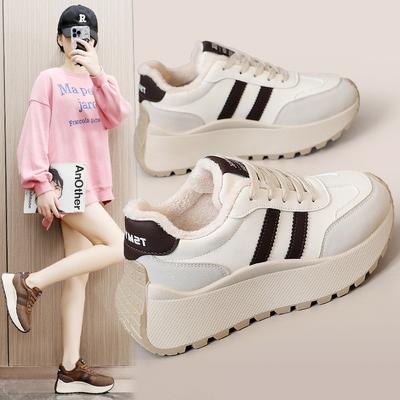 BN027 New Autumn Platform Women's Shoes Board Shoes Fleece Heightening Leisure Student Splicing Shoes Tide Sports