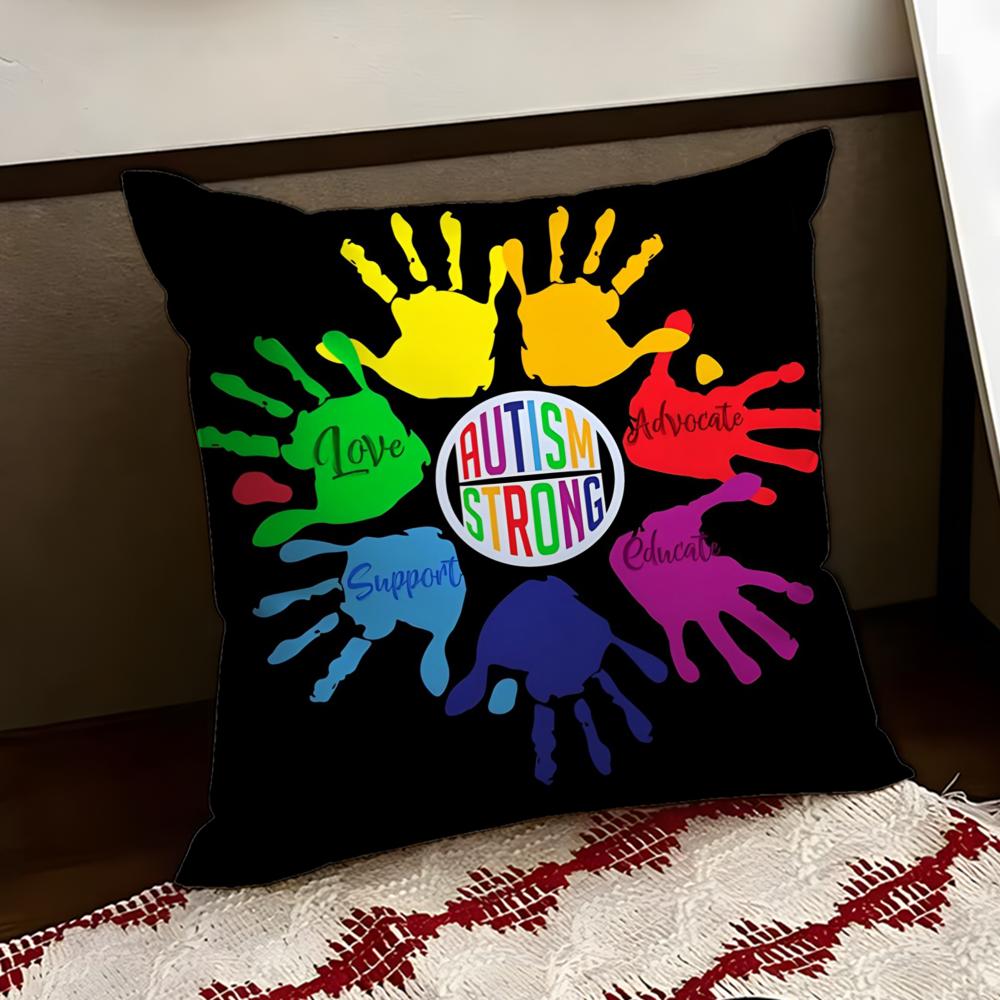 Autism Support Puzzle Cushion Cover Reversible Soft Durable Pillow Cover Home Car MultiScene Use for Daily Comfort
