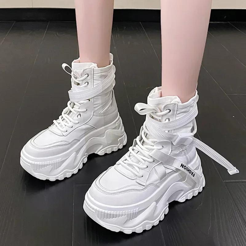 Fashion Luxury Platform Ankle Boots Women Chunky Thick Sole Lace Up Motorcycle Boots for Women Light Cozy Non-slip Shoes Botas De Mujer