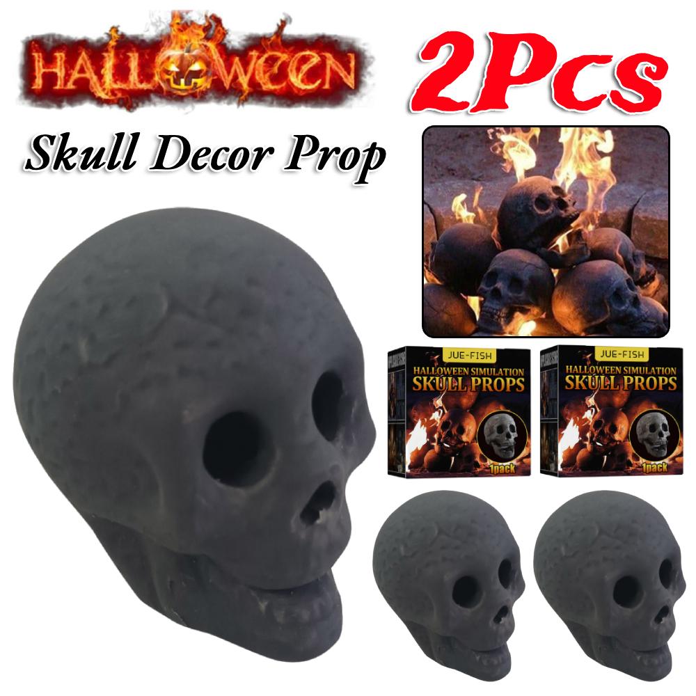 2Pcs Halloween Fireplace Skeleton Fireplace Burn Skeleton Festive Supplies Ceramic Fire Pit Skull Party Ornament Decor Prop Gift