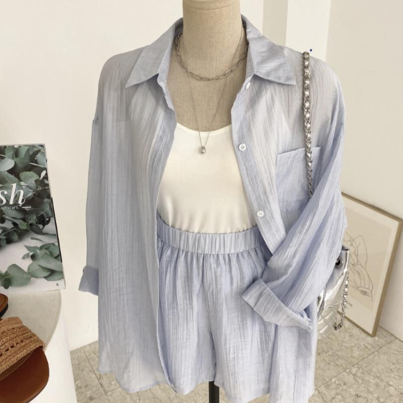 Honey J Women Noella Wrinkle Pocket Shirt Banding Shorts 4 Colors